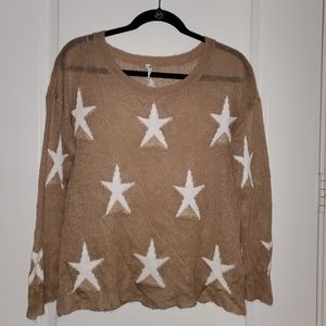 Willow & Clay Soft Lightweight Sheer Long Sleeve Star Sweater, Small
